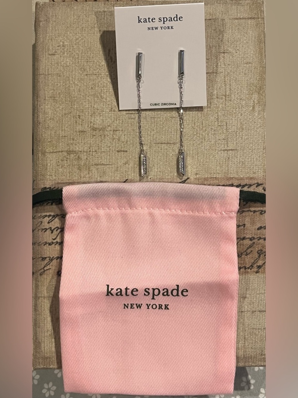 kate spade Silver Tone Raise the Bar Chain Earrings cubic zirconia New bag